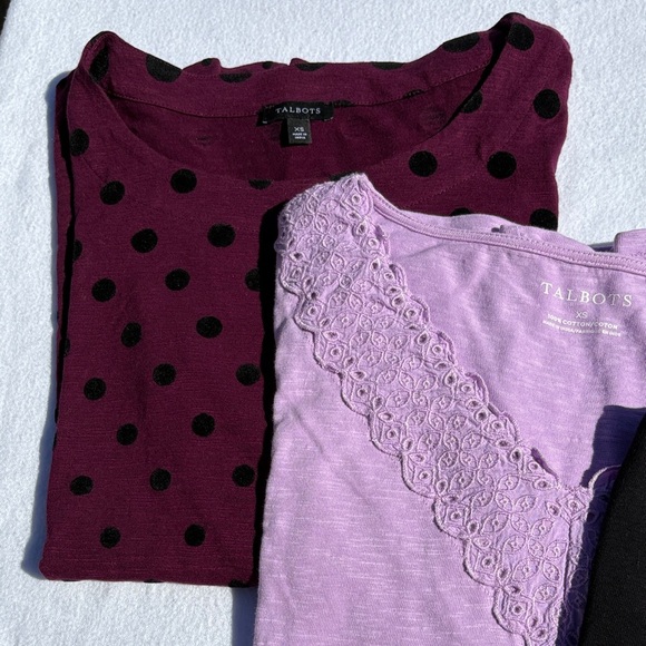 Talbots Bundle of 3 Black Violet Short sleeves, Maroon Long Sleeves Tops Cotton - Picture 2 of 10